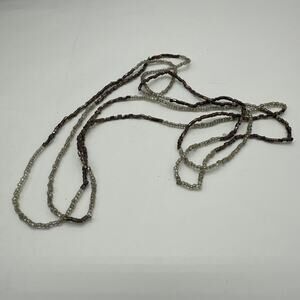 Seed Bead Necklace White Brown Boho Costume Fashion Jewelry Slide Multistrand